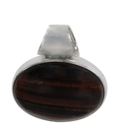 Oval Red Tiger Eye Agate Pendant, Sterling Silver