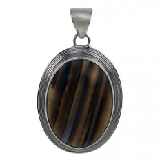 Oval Brown Banded Agate Pendant, Sterling Silver