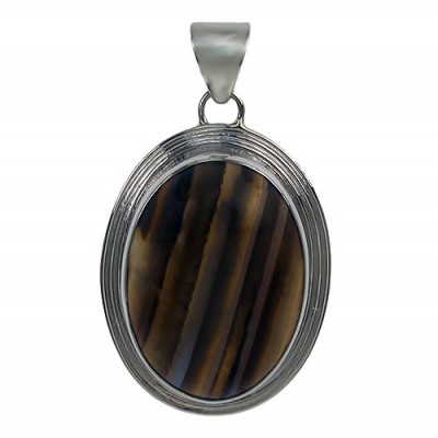 Oval Brown Banded Agate Pendant, Sterling Silver