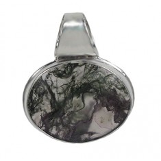 Oval Moss Agate Pendant, Sterling Silver
