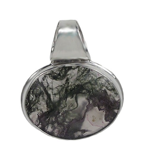 Oval Moss Agate Pendant, Sterling Silver