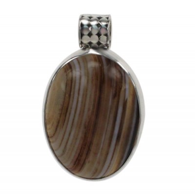 Oval Brown Banded Agate Pendant, Sterling Silver