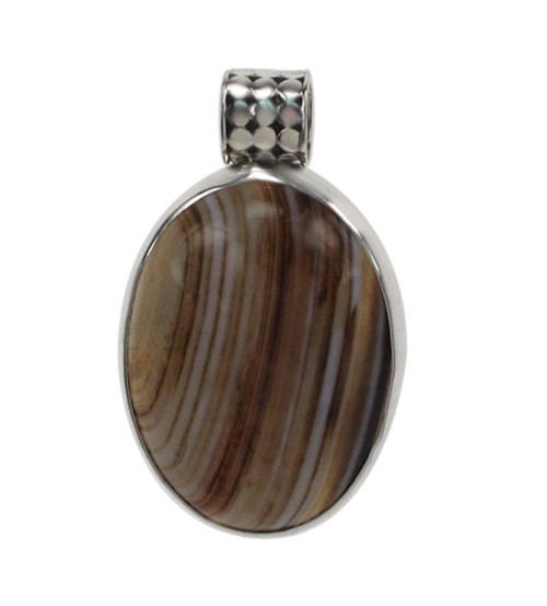 Oval Brown Banded Agate Pendant, Sterling Silver