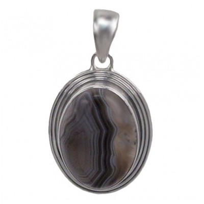 Oval Botswana Agate Pendant, Sterling Silver