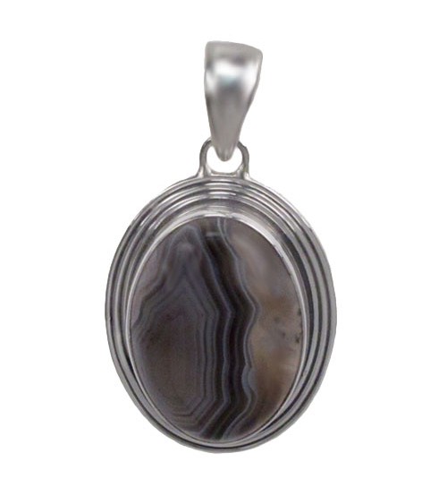 Oval Botswana Agate Pendant, Sterling Silver