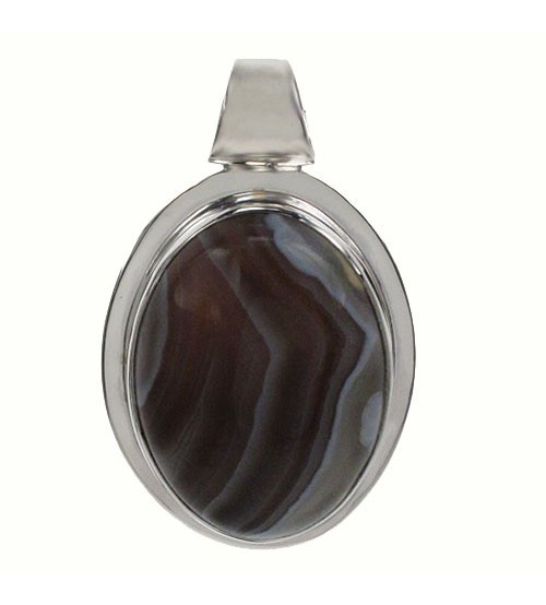 Oval Botswana Agate Pendant, Sterling Silver