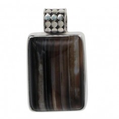 Rectangular Brown Banded Agate Pendant, Sterling Silver