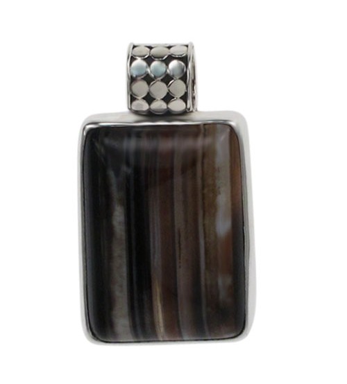 Rectangular Brown Banded Agate Pendant, Sterling Silver