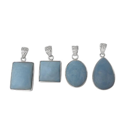 Free Form Blue Agate Pendant, Sterling Silver