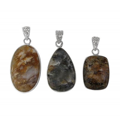Free Form Moss Agate Pendant, Sterling Silver