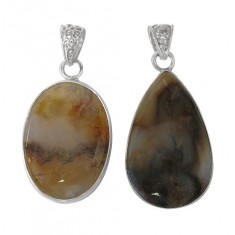 Free Form Petrified Wood Agate Pendant, Sterling Silver