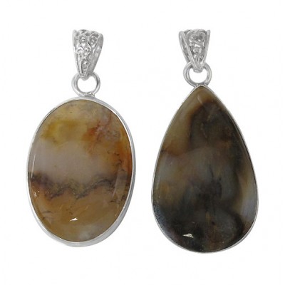 Free Form Petrified Wood Agate Pendant, Sterling Silver