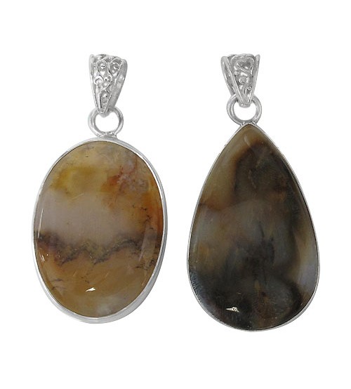 Free Form Petrified Wood Agate Pendant, Sterling Silver