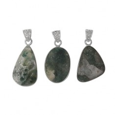 Free Form Moss Agate Pendant, Sterling Silver