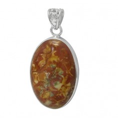 Oval Moss Agate Pendant, Sterling Silver