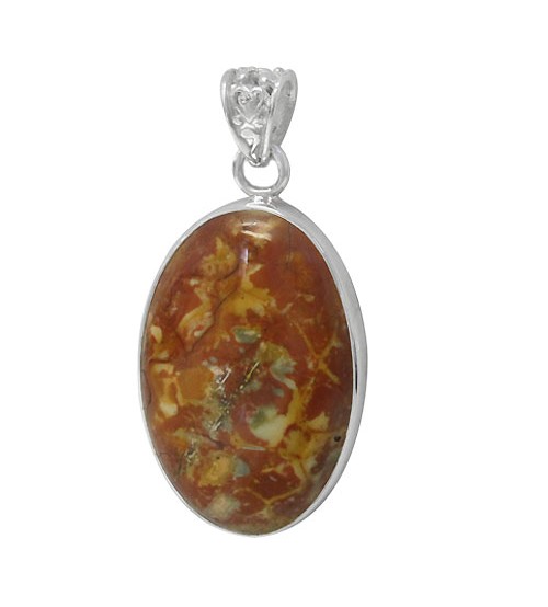 Oval Moss Agate Pendant, Sterling Silver