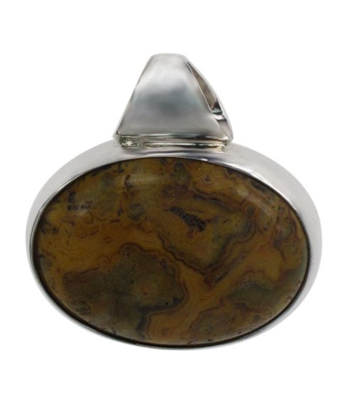 Oval Laced Agate Pendant, Sterling Silver