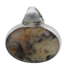 Oval Light Laced Agate Pendant, Sterling Silver