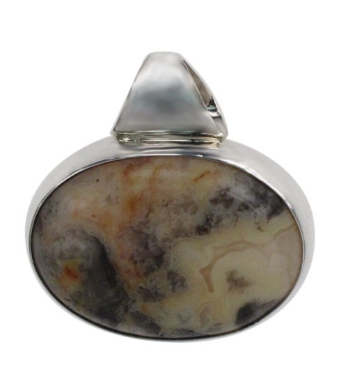 Oval Light Laced Agate Pendant, Sterling Silver