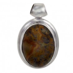 Oval Green Opal Agate Pendant, Sterling Silver