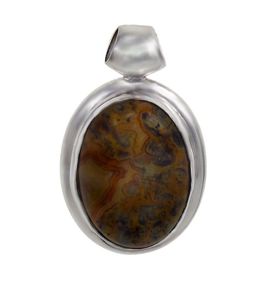 Oval Green Opal Agate Pendant, Sterling Silver