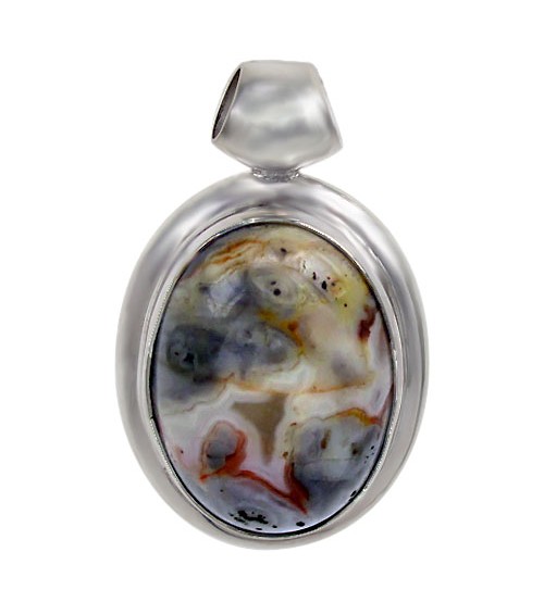 Oval Multi Shade Agate Pendant, Sterling Silver