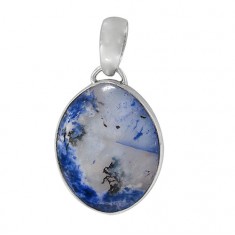 Oval Blue Agate Pendant, Sterling Silver