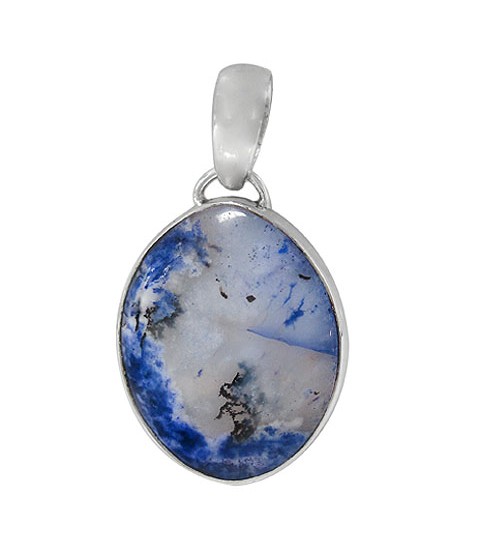 Oval Blue Agate Pendant, Sterling Silver