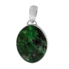 Oval Green Agate Pendant, Sterling Silver