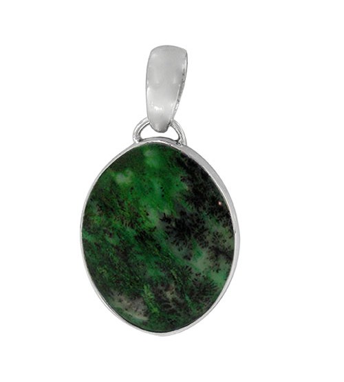 Oval Green Agate Pendant, Sterling Silver