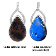 Free Form Indonesian Blue Amber Pendant, Sterling Silver