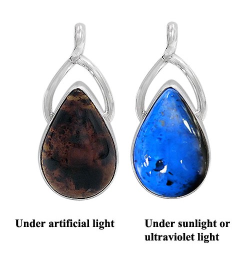 Free Form Indonesian Blue Amber Pendant, Sterling Silver