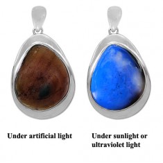 Free Form Indonesian Blue Amber Pendant, Sterling Silver