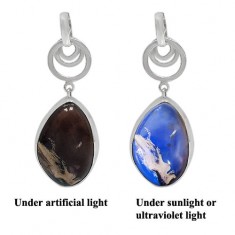 Free Form Indonesian Blue Amber Pendant, Sterling Silver