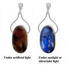 Free Form Indonesian Blue Amber Pendant, Sterling Silver