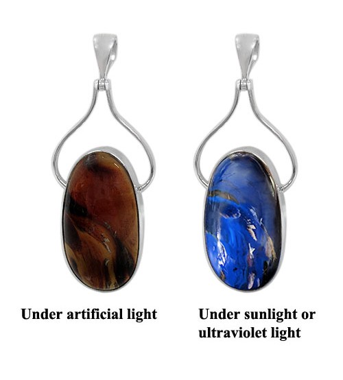 Free Form Indonesian Blue Amber Pendant, Sterling Silver