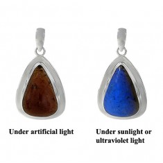 Free Form Indonesian Blue Amber Pendant, Sterling Silver