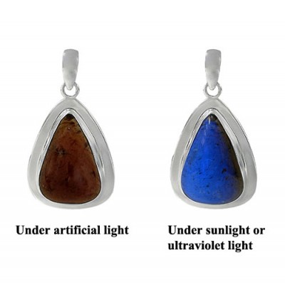 Free Form Indonesian Blue Amber Pendant, Sterling Silver