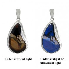 Free Form Indonesian Blue Amber Pendant, Sterling Silver