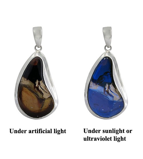 Free Form Indonesian Blue Amber Pendant, Sterling Silver