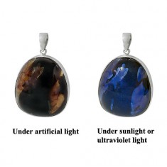 Free Form Indonesian Blue Amber Pendant, Sterling Silver