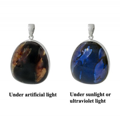 Free Form Indonesian Blue Amber Pendant, Sterling Silver