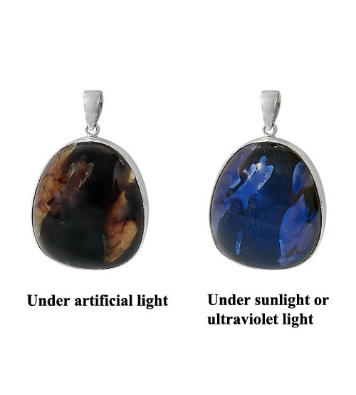 Free Form Indonesian Blue Amber Pendant, Sterling Silver