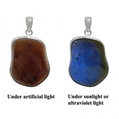 Free Form Indonesian Blue Amber Pendant, Sterling Silver