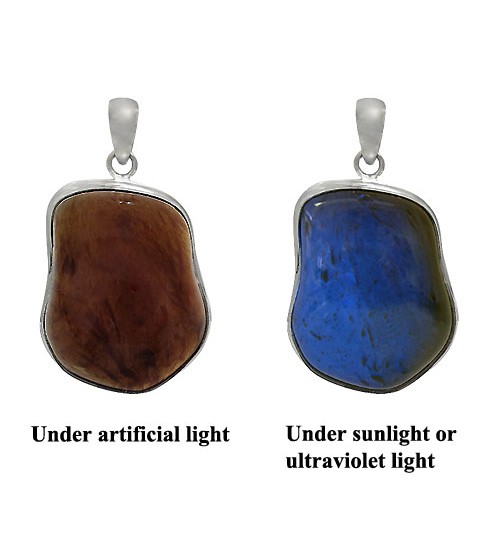 Free Form Indonesian Blue Amber Pendant, Sterling Silver