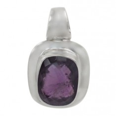 Rectangular Amethyst Pendant, Sterling Silver