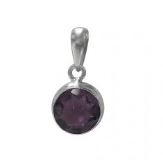 Round Amethyst Pendant, Sterling Silver