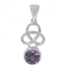 Round Amethyst Pendant, Sterling Silver