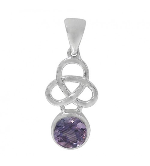 Round Amethyst Pendant, Sterling Silver