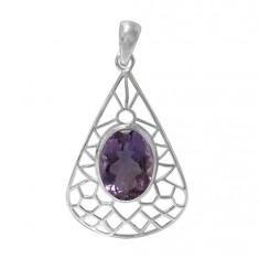 Oval Amethyst Pendant, Sterling Silver